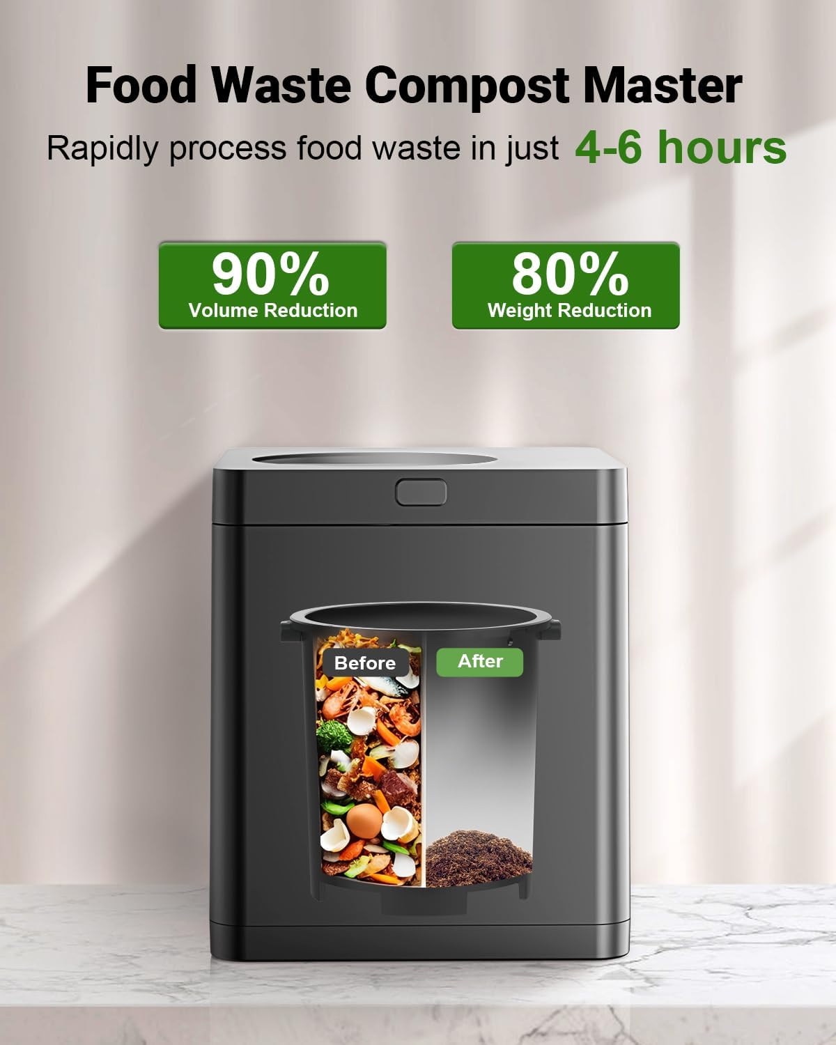 Growell Electric Composter for Kitchen, 2.5L Indoor Countertop Compost Bin Kitchen with LED Display, Visible Window & Carbon Filter, Auto-Clean, 4H/6H Fast Processing, Odorless Food Compost Machine