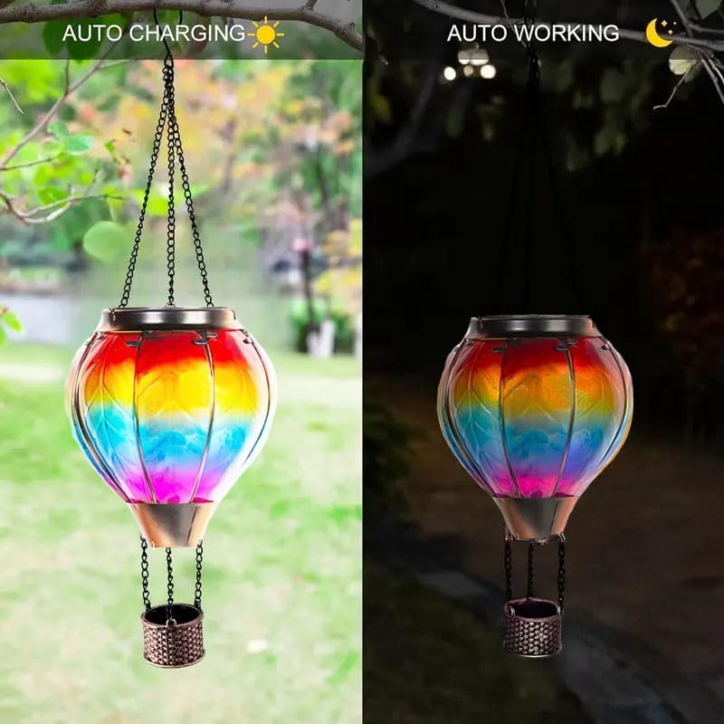 Hot Air Balloon Solar Light Simulated Flame Effect Waterproof Flickering Flame Chandelier for Garden