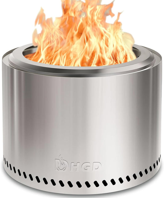 HGD 20 Inch Smokeless Patio Fire Pit, Outdoor Wood Burning Stove, Stainless Steel Firepit for Backyard, Patio, Garden, Picnic