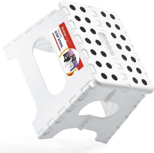 ACSTEP 7.5 Inch Folding Step Stool Foldable Stool Height Kids Step Stool, 176 lb Capacity Plastic Collapsible Stool, White Small Stepping Stools, Foot Stools Suitable for Kitchen