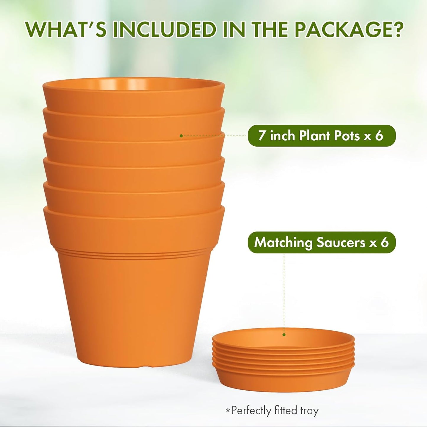 7 Inch Thick Plastic Plant Pots with Drainage Holes and Trays – 6 Pack Nursery Pots for Indoor & Outdoor House Plants, Seedling Starter Planters for Garden Flowers, Terracotta