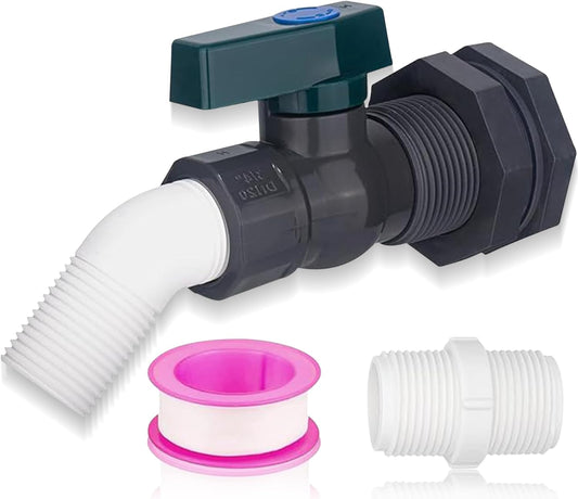PVC Rain Barrel 45° Elbow, 3/4" Rain Barrel Valve with Bulkhead Connector and Hose Adapter, Garden Faucet Kit for Water Tanks, Aquariums, Bathtubs, Pools, Garden Buckets