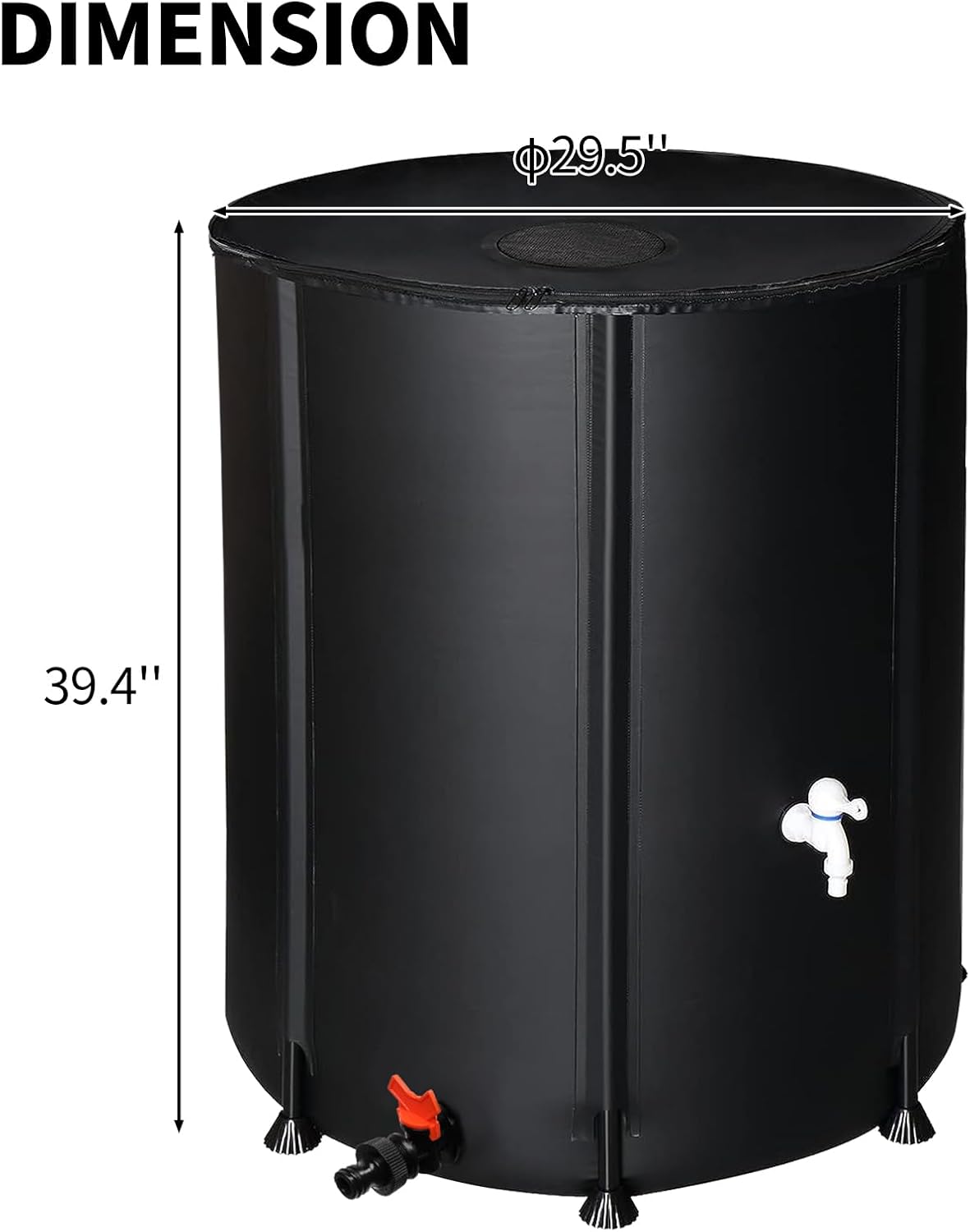 132 Gallon Collapsible Rain Barrel, Portable Rainwater Collection System, Water Storage Tank, Rain Catcher Barrel with Two Spigots and Overflow Kit, Rain Water Barrel Collector for Garden, Black