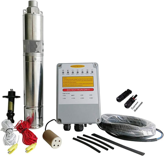 3-Year Warranty Solar Water Pump Kit - Stainless 316 Solar-Powered Submersible Pump for Ponds & Borehole Wells, MPPT Controller Included | PWS High-Efficiency Design,JS3-1.8-80