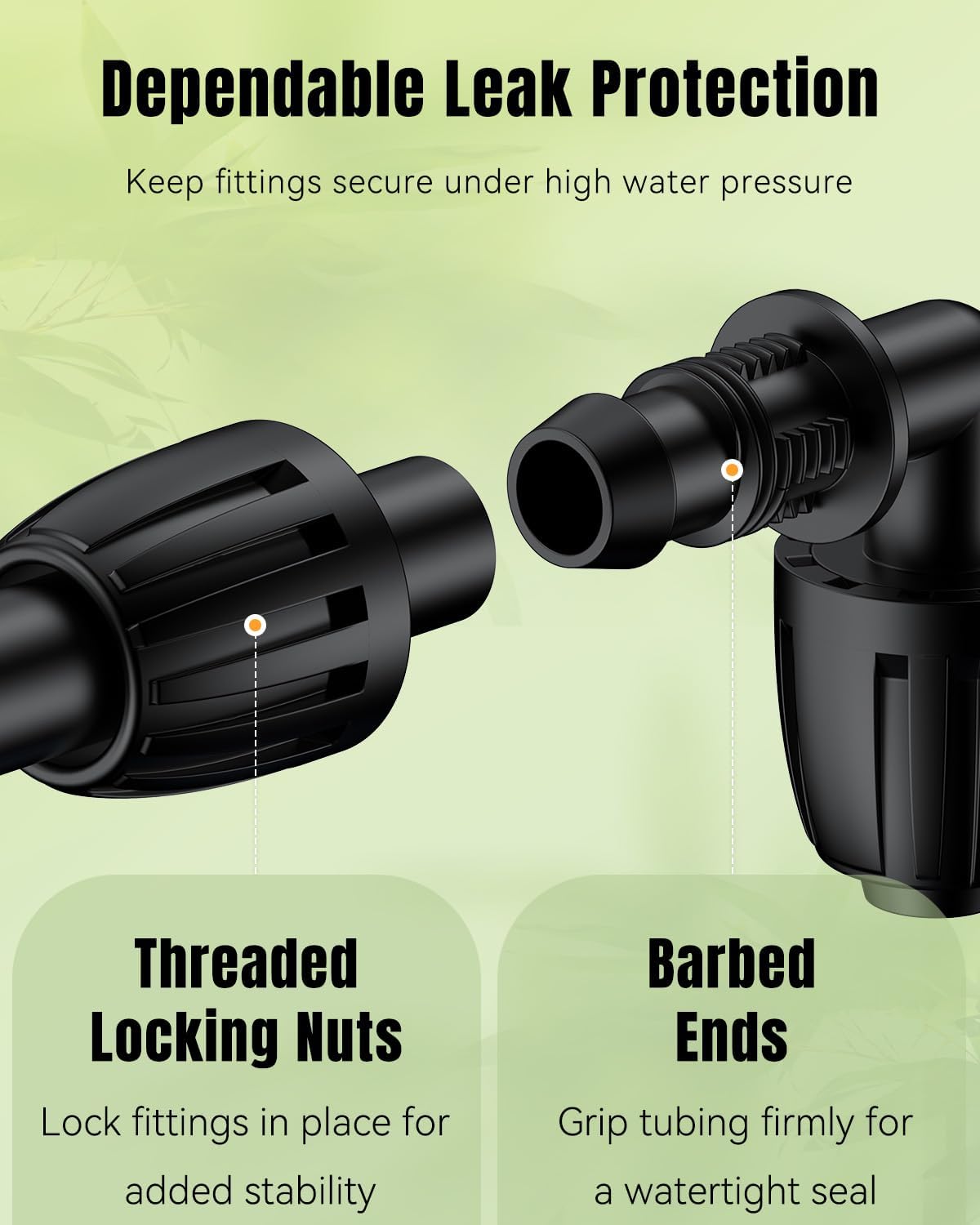 Pawfly 15 Pcs Drip Irrigation Fittings for 1/2 Inch Irrigation Tubing, Barbed Elbow Parts for Garden Irrigation System, 1/2" Drip Line Connectors with Anti-Drop Lock Nuts (1/2" ID x 0.64" OD)