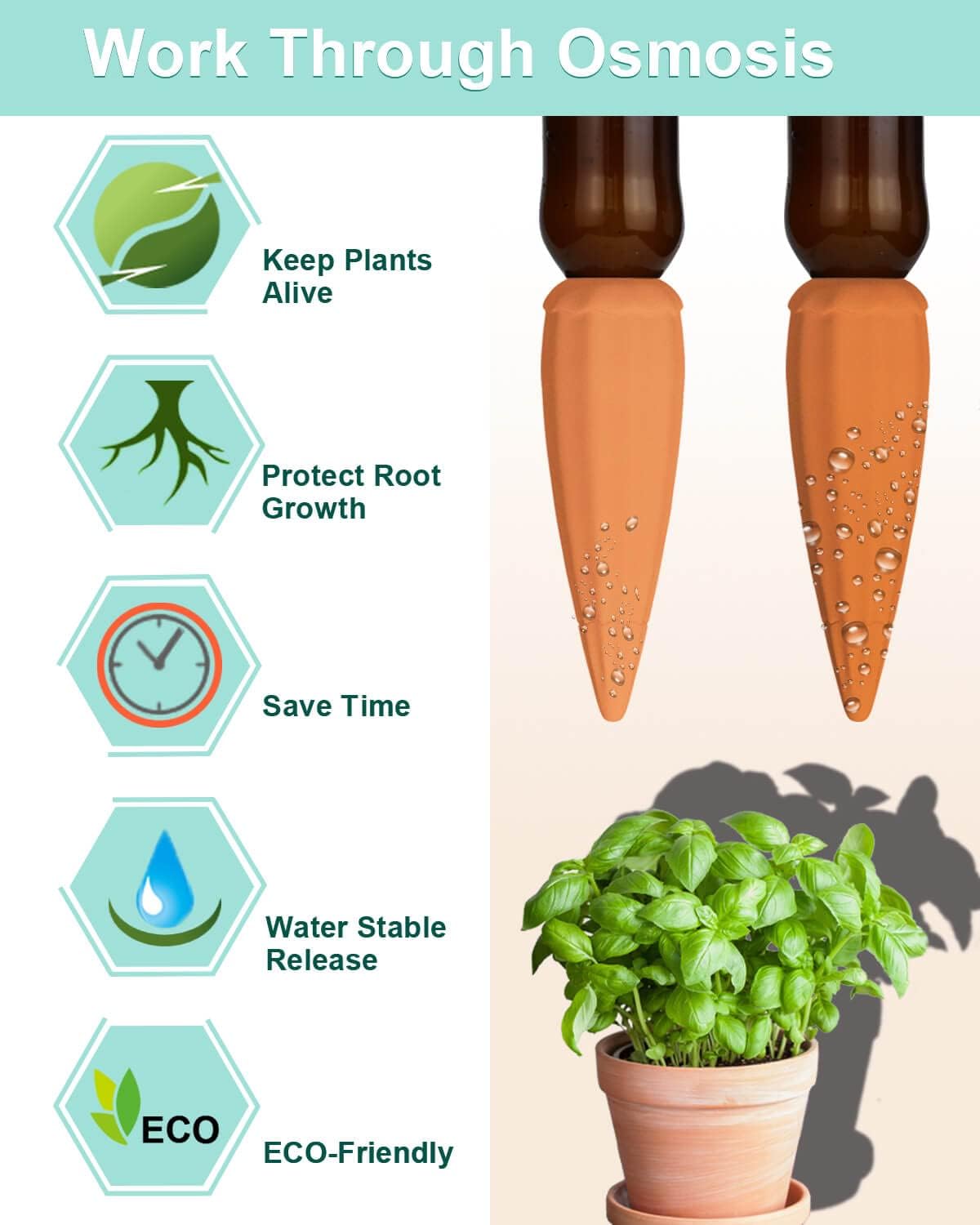 Terracotta Self Watering Spikes - 10 Pcs Potted Plant Watering Devices Vacation Self-Watering Stakes for Outdoor, Indoor Plants, Wine Bottle