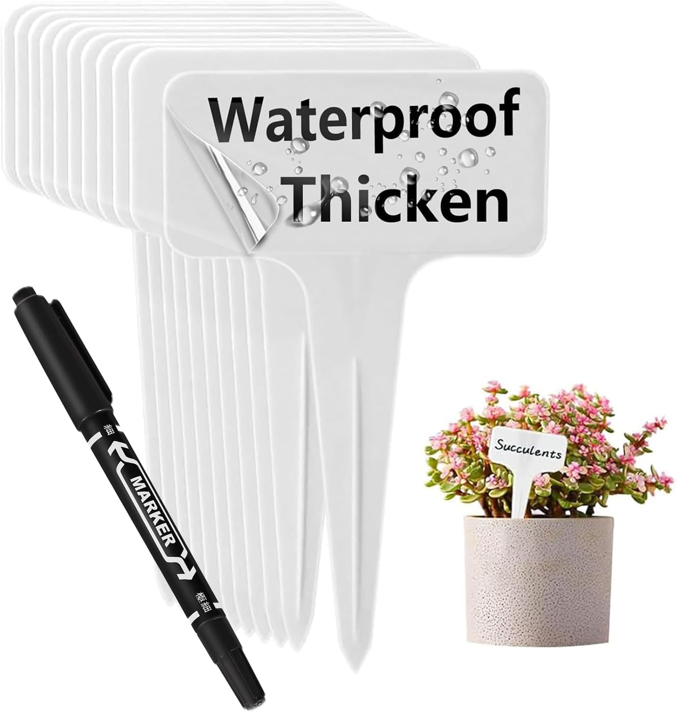 100 PCS White Plastic Plant Tags Thick Gardens Labels T-Type Nursery Markers Re-Usable