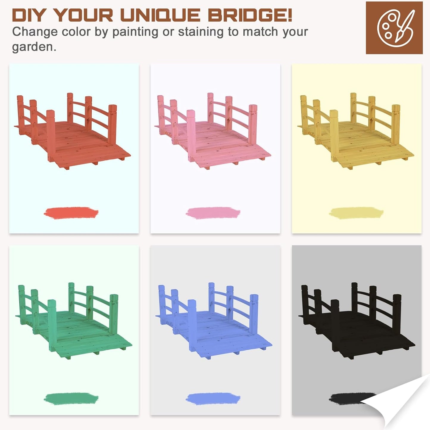 HOMEDIARY Fir Wood Garden Bridge, Outdoor Arc Footbridge Walkway with Double Safety Railings, Decorative Pond Bridge Landscaping w/550lbs Capacity for Backyard Garden Creek Pond Decor, Natural