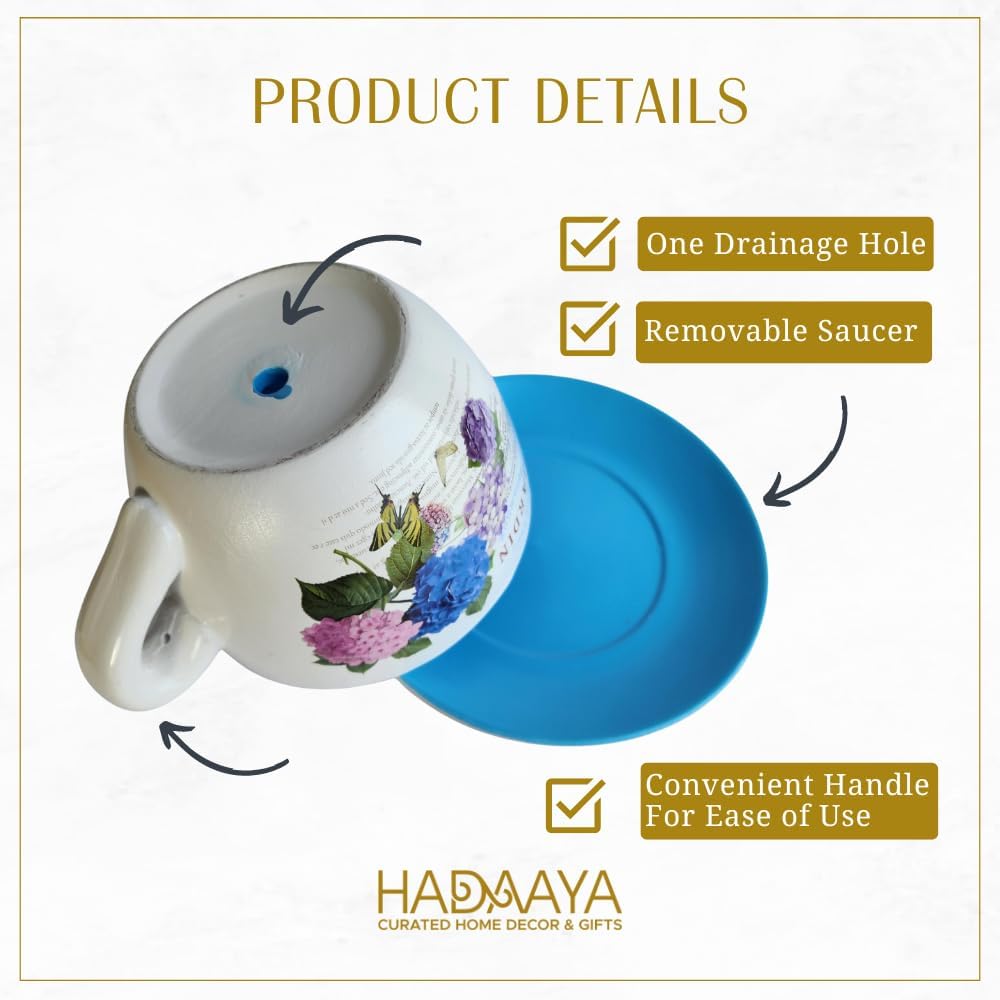 7.5" Ceramic Teacup Planter Pot with Saucer | Ideal for Succulents, Orchids, Herbs & Flowers | Indoor Use| Thoughtful Gift for Birthday, Gift Basket, Sympathy & More – Blue Hydrangea Jardin