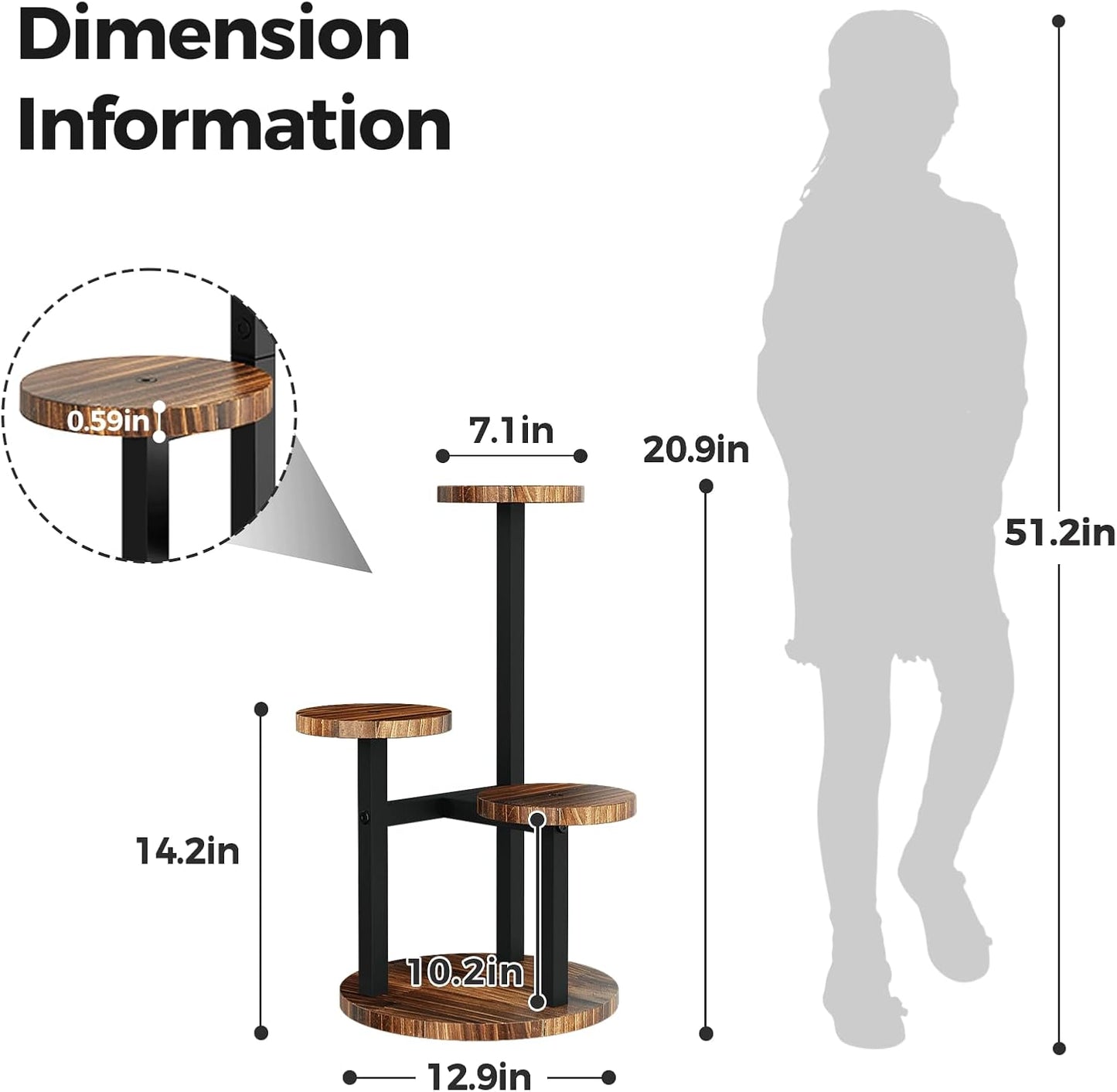 Bamworld 3 Tier Plant Stand Indoor, Tall Metal Wood Plant Shelf Outdoor,Small Flower Pot Holder Table Rack Garden Accessories for Corner Living Room Balcony Patio