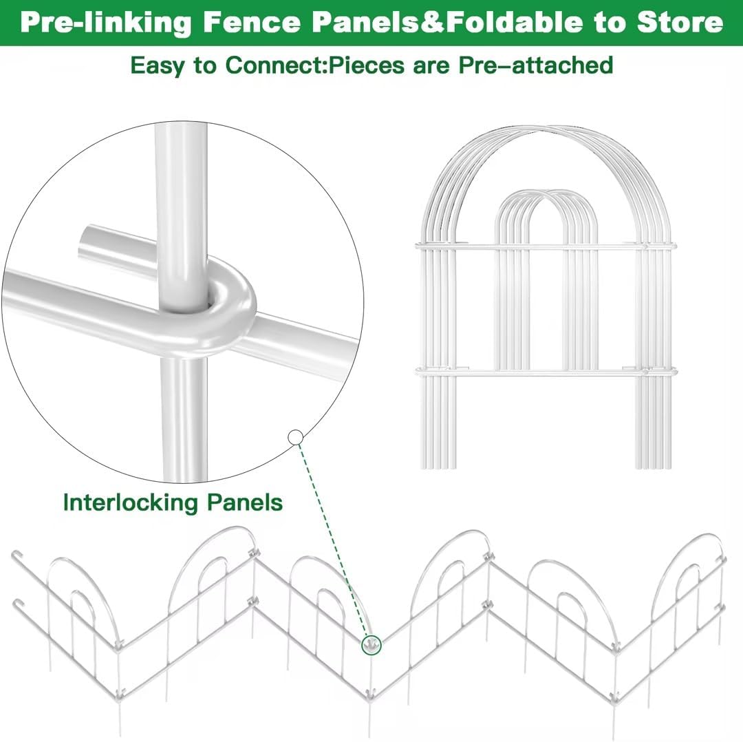 AMAGABELI GARDEN & HOME 35Panels 18in(H)×50ft(L) Decorative Garden Fences and Borders for Dogs Garden Fencing Animal Barrier No Dig Rustproof Metal Fence Panels for Flower Bed Fence White