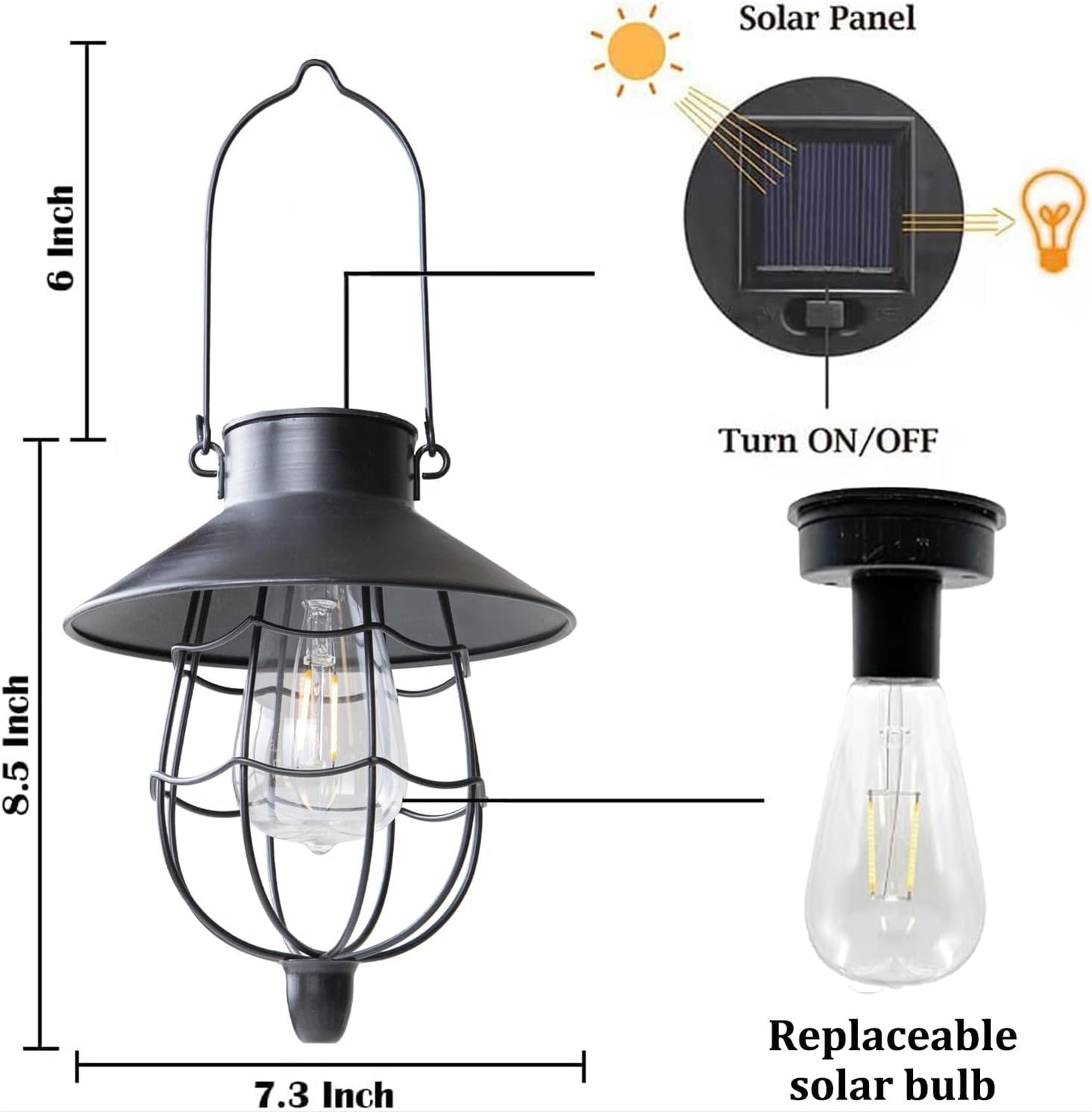 YAKii 2 Pack Solar Lantern Hanging Waterproof Outdoor Metal Solar Lamp with Warm White Light Decorate for Yard Garden Pathway Patio Porch Decor (Black)