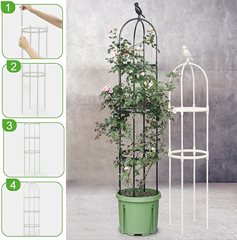 6ft Garden Obelisk Trellis for Climbing Plants-Rustproof Metal Pipe with Heavy Duty Plastic Coated, Garden Outdoor Indoor Potted Plant Support for Clematis Vine Jasmine Support （White）