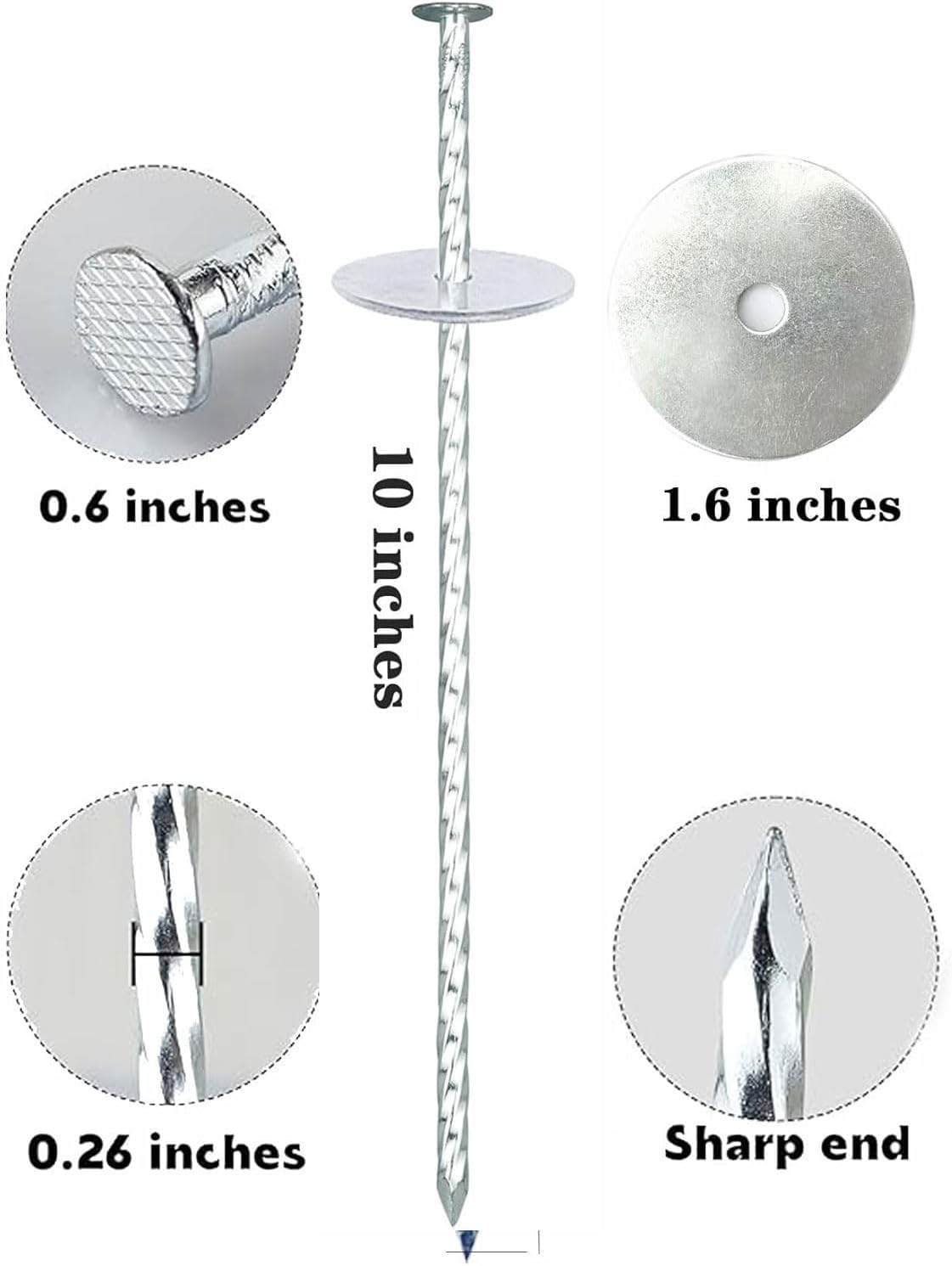 10 Inch Landscape Stakes, Galvanized Metal Garden Stakes, Landscape Edging Anchoring Spikes Stakes, Camping Stakes Tent Pegs for Artificial Turf, Paver Edging, Weed Barrier (40 Pack)