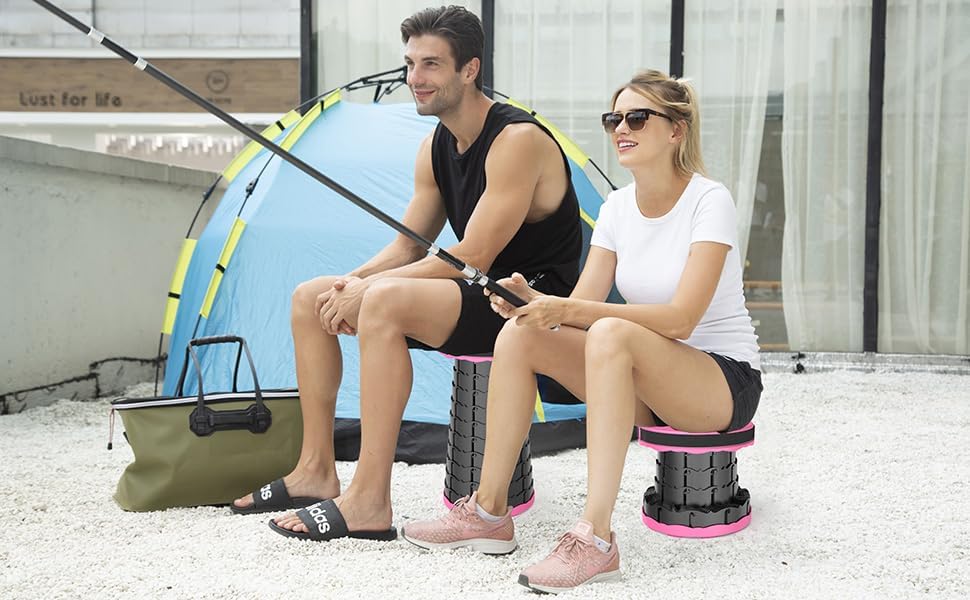 ALEVMOOM Upgraded Folding Stool with Cushion,Portable Collapsible Retractable Stool,Outdoor Chair,Yet More Sturdy Load Capacity 440lbs for Camping Garden Fishing Hiking BBQ with Carry Bag