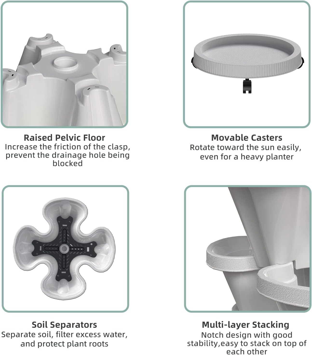 Strawberry Vertical Planter, Stacking Garden Tower, 3 Tiered Stackable Herb Vegetable Planters with Movable Casters and Bottom Saucer Indoor and Outdoor - Black
