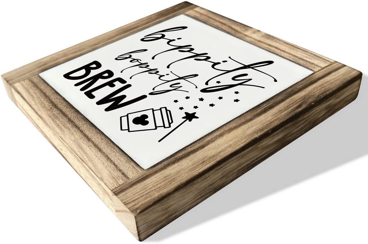 XJCUG Bippity Boppity Wood Plaque, Rustic Coffee Table Sign, Kitchen Home Decor, Tabletop Decor, Coffee Lover Gift, Disney Lover Gift 5.9x5.9in