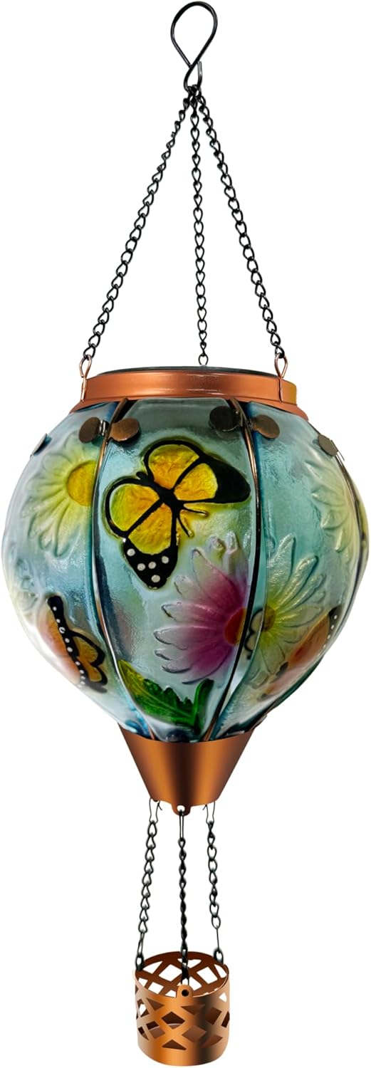 Hot Air Balloon Solar Light Waterproof Pendant Light with Flickering Flame for Garden Patio and Patio Decoration