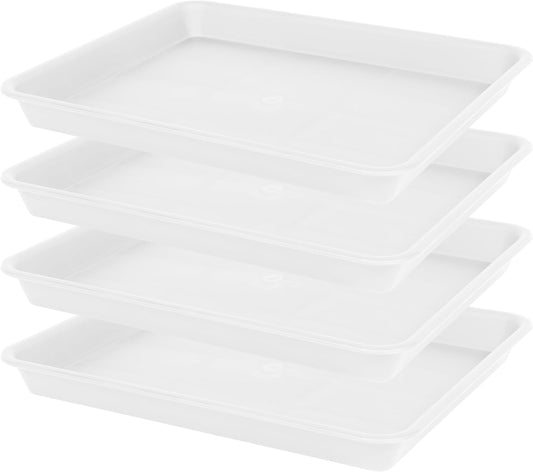 Plant Growing Trays 4 Pack, Plant Tray, 14.5"x11", Heavy Sturdy Plastic Plant Saucer Seed Trays, Seedling Starter Tray, Plant Drip Trays for Indoors, Seed Starter Growing Tray (Creamy White)