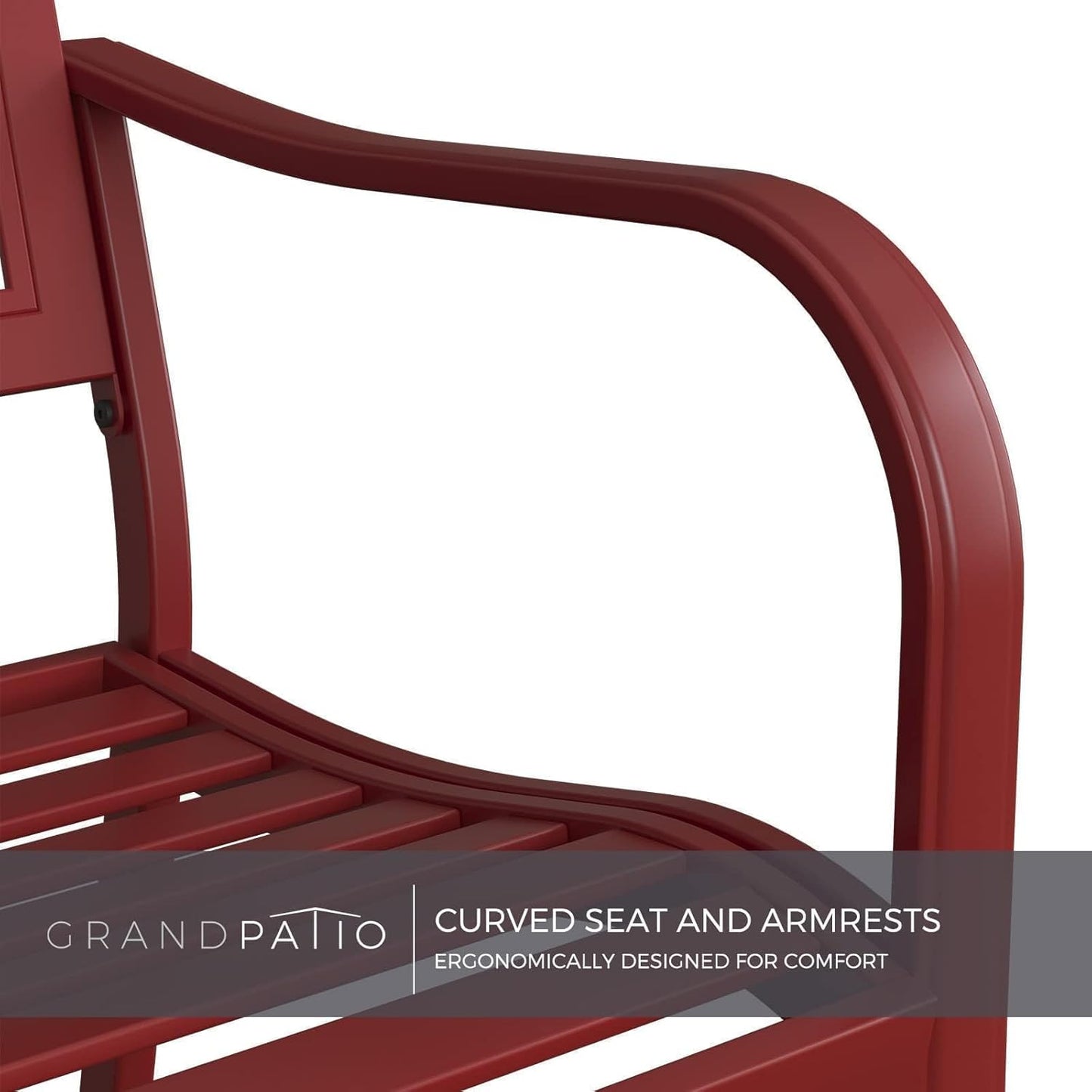 Grand patio Garden Bench, Outdoor Benches with Anti-Rust Metal Powder Coated Frame, Patio Bench for Front Porch Park Outside Furniture Decor, Cherry Red