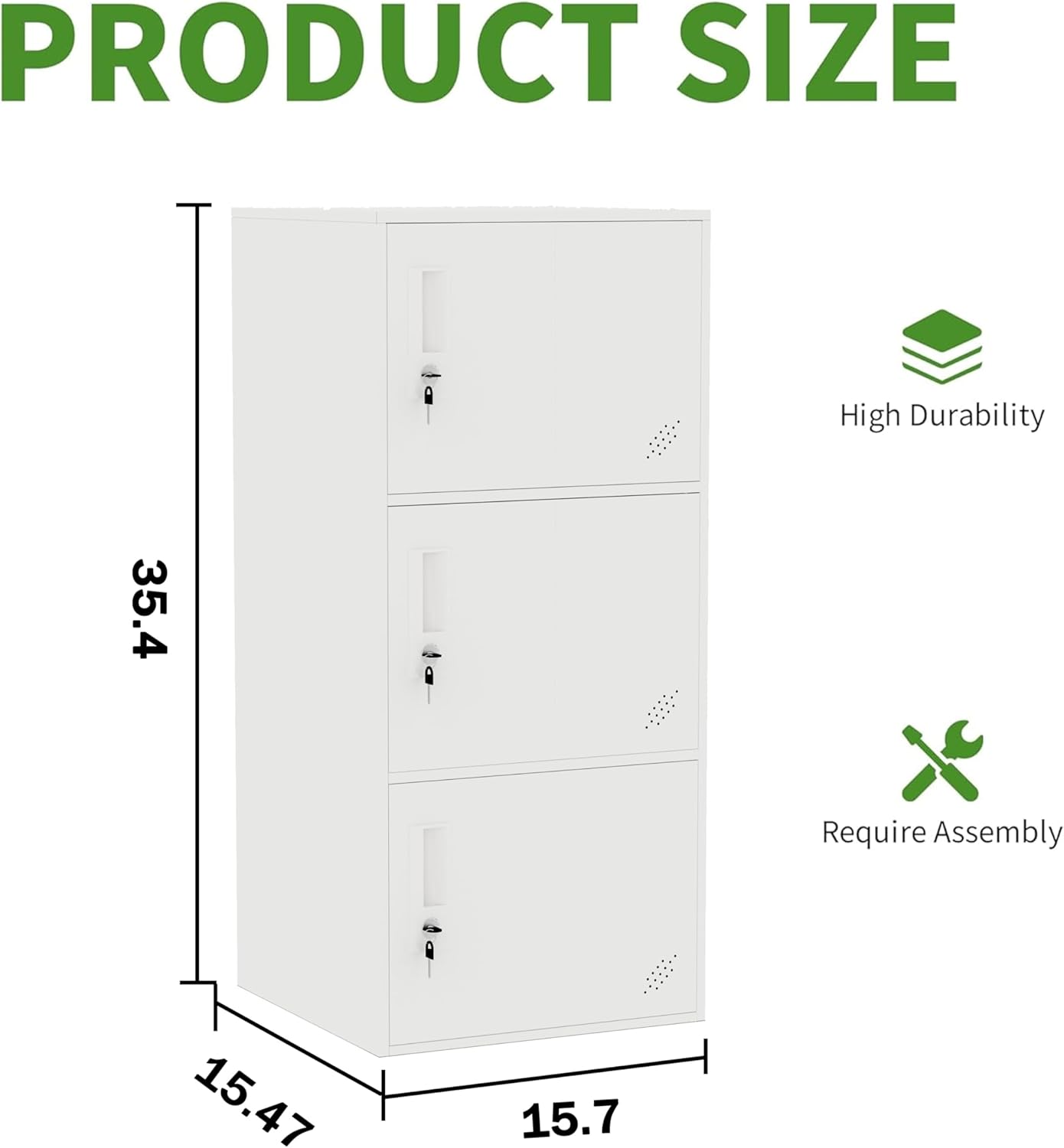 3 Door Vertical Stackable Storage Cabinet with Lock,Anti-Failing Device, Metal Lcoker,Organizer for Office, Home, Gym, School,Employee,Kids. (White)