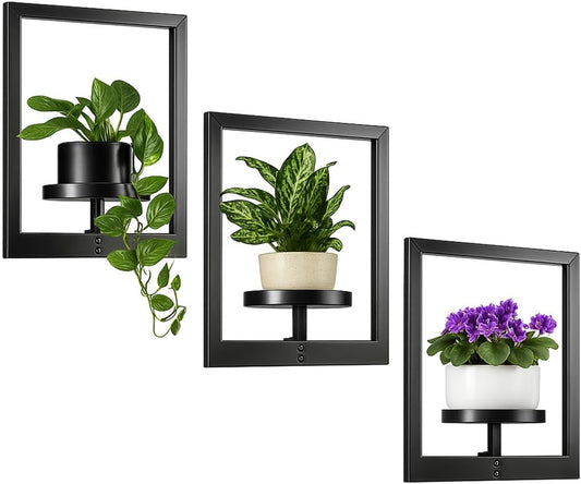 Heavy-Duty Wall Planters for Indoor Plants, Modern Metal Hanging Plant Holders, Picture Frame Wall Plant Shelves for Living Room, Balcony, Patio, Window Garden Décor, 3-Pack