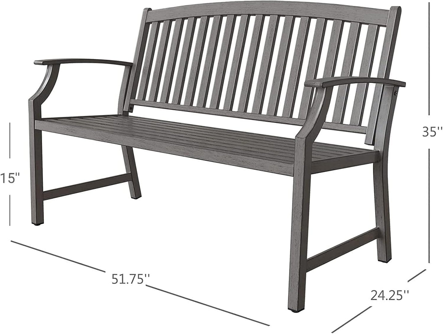 Grand patio Farmhouse Outdoor Bench, Garden Benches with Anti-Rust Aluminum, Faux Wood Grain Finish Frame Patio Bench for Front Porch, Weathered Gray