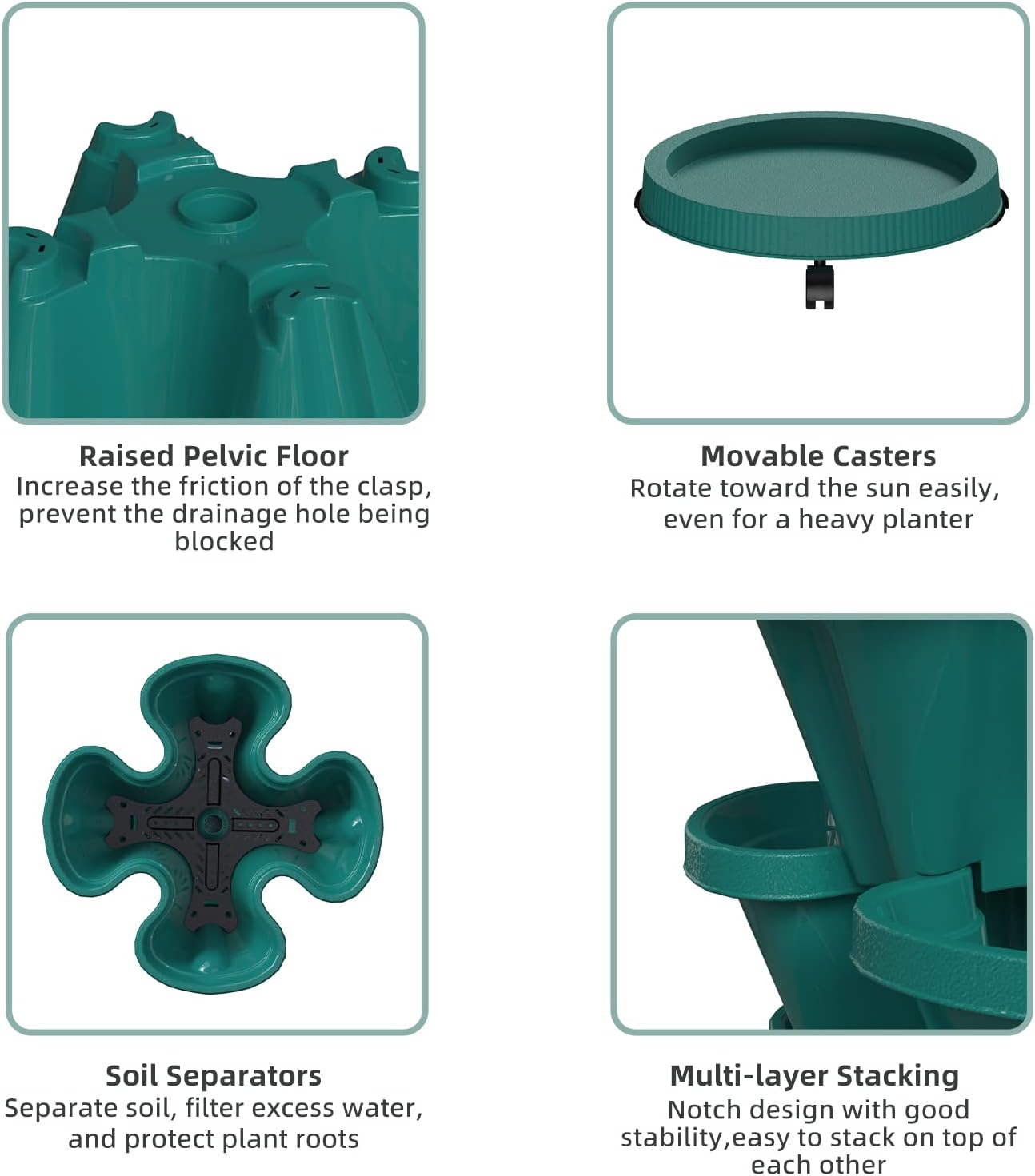 Strawberry Vertical Planters Tower Garden, 5 Tiered Stacking Planter with Support Pole, Stackable Herb Vegetable Planters Indoor and Outdoor - Hunter Green