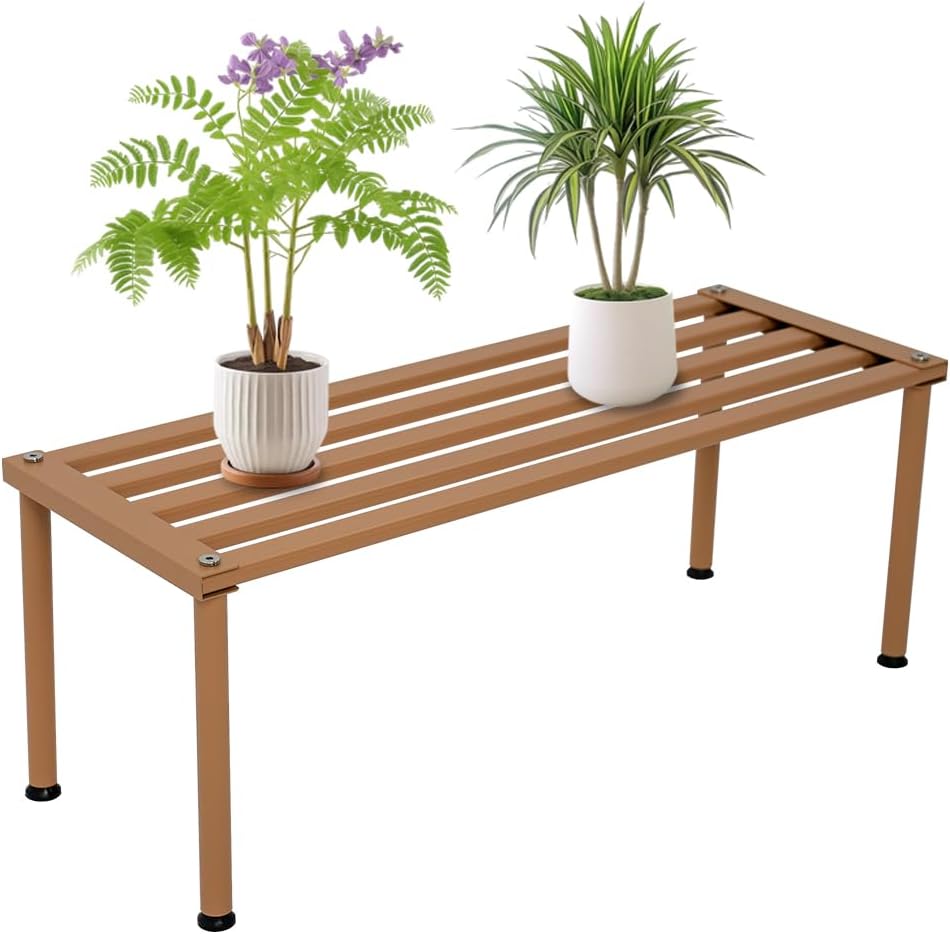Metal Plant Stand, Rust-proof Aluminum Display Rack, Plants Display Stands Decoration Racks for Living Room Garden Balcony Patio (Wood Color, 31.5Inch Tall Leg)