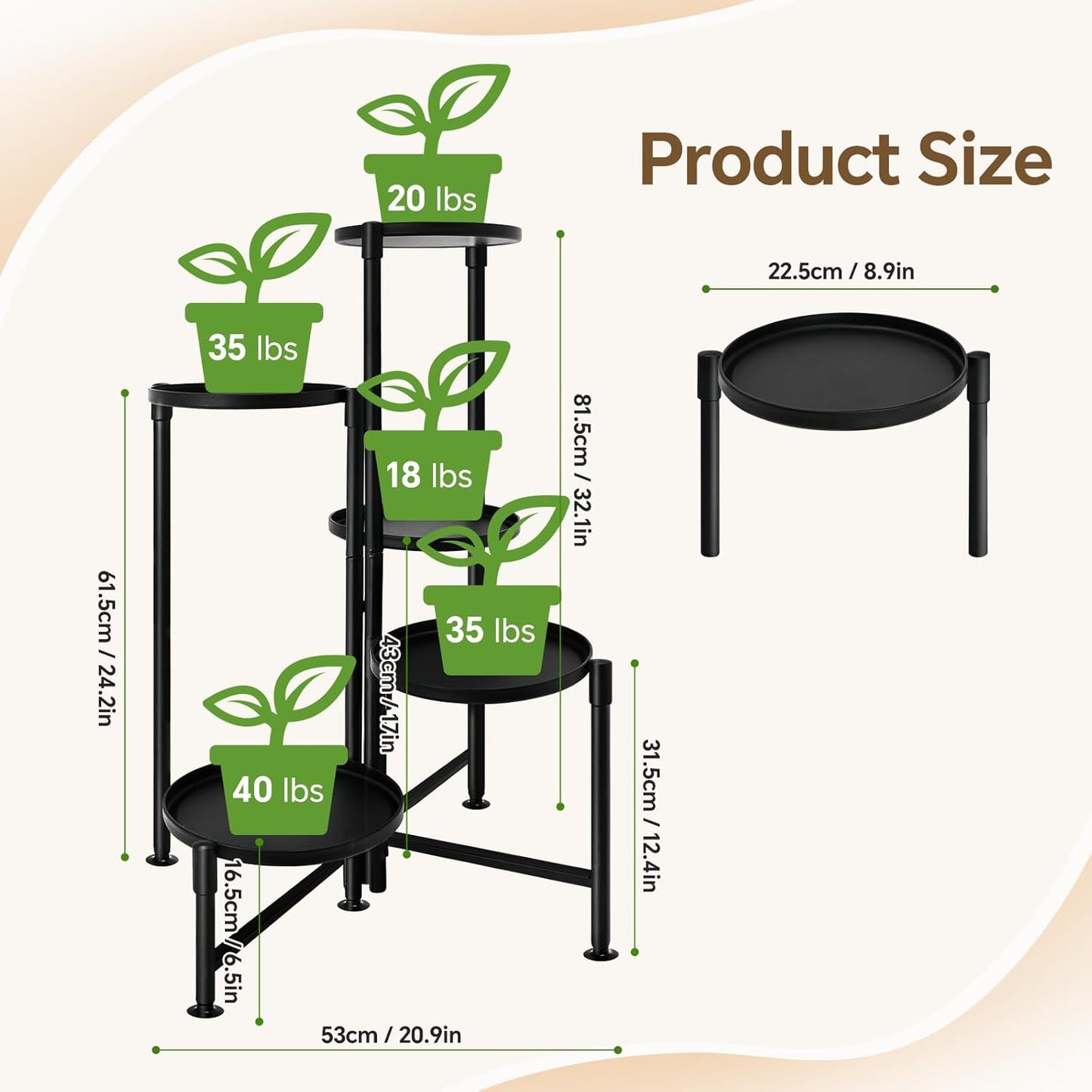 5 Tier Plant Stand Indoor, Metal Corner Plant Shelf Outdoor, Foldable Tall Plant Rack for Mutiple Plants, Flower Pot Holder Display Stand for Living Room Patio Home Decor for Gatdening