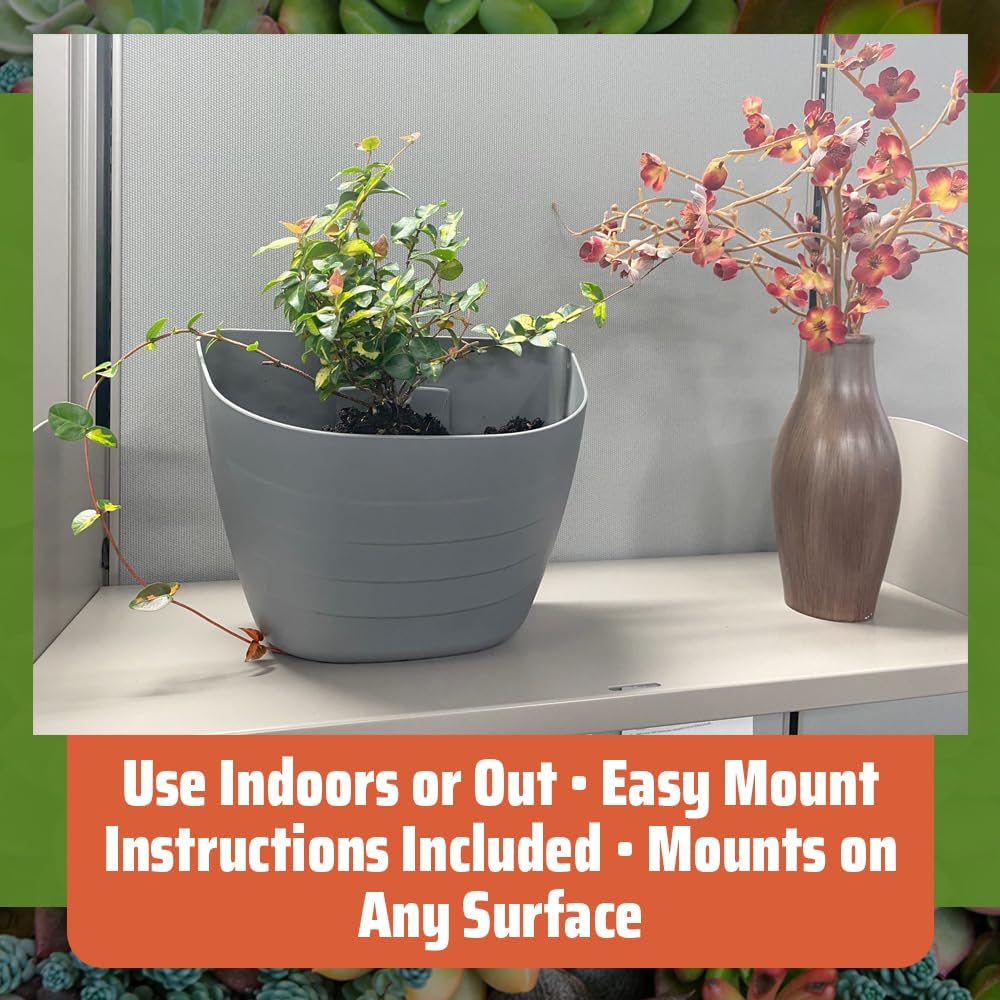 12 Inch Gray Wall Planter, Self-Watering Concrete Hanging Planter for Indoor & Outdoor Use, Large Wall Planter with Self-Watering Grid, Ideal for Flowers, Vegetables & Herbs, UV Resistant