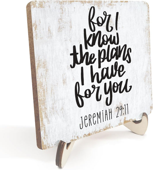 Motivational Wood Sign Rustic Desk Decor Home House Office Work Table Desk Accessories Decorative Christian Religious Bible Verse Faith Decorations Office Supplies Living Room Cubicle Decor