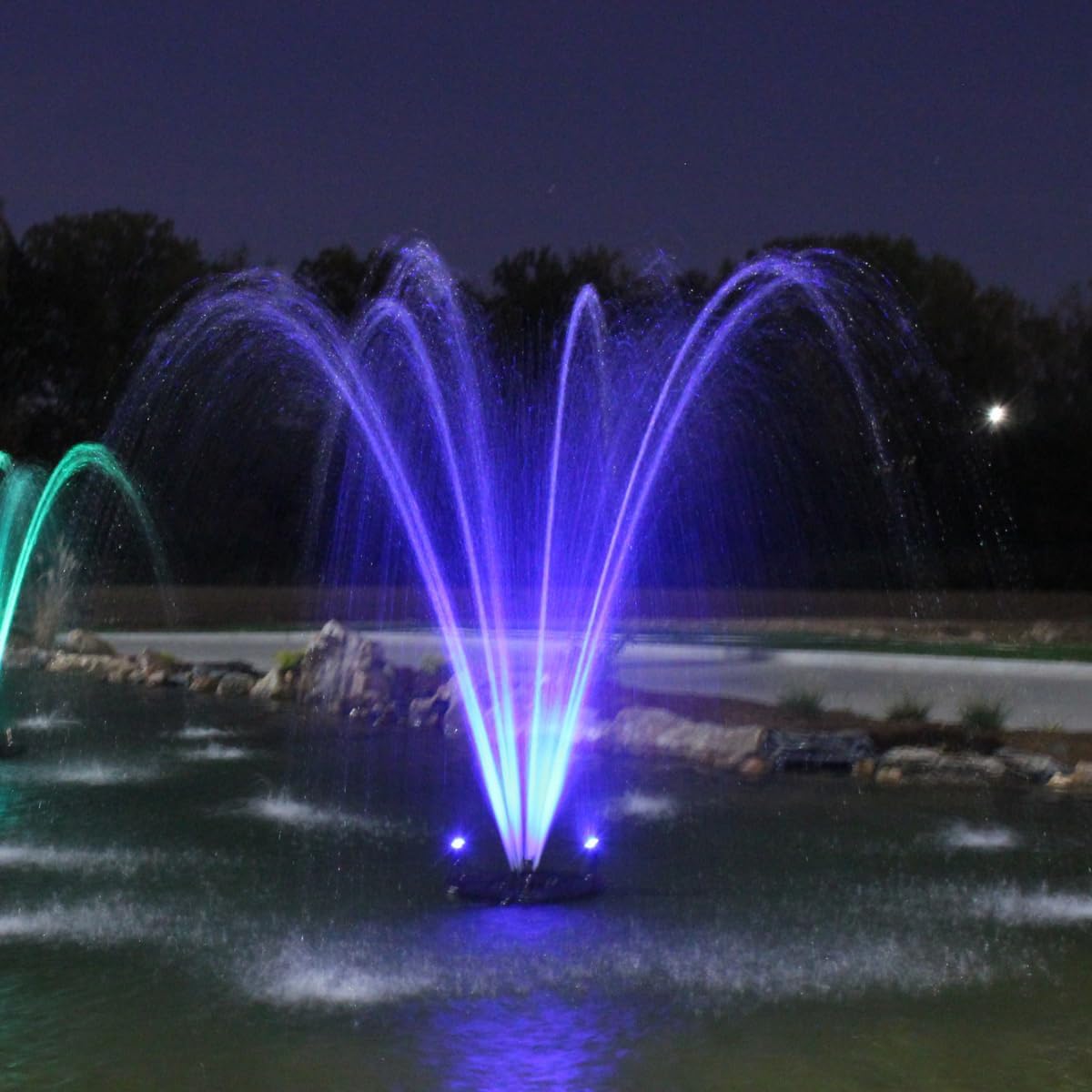 HALF OFF PONDS Floating Fountain – 1/2 HP Pond Aerator, 100' Cord – 6,100 GPH Water Pump – 9 Spray Patterns - White LED Lights - for Ponds & Water Gardens