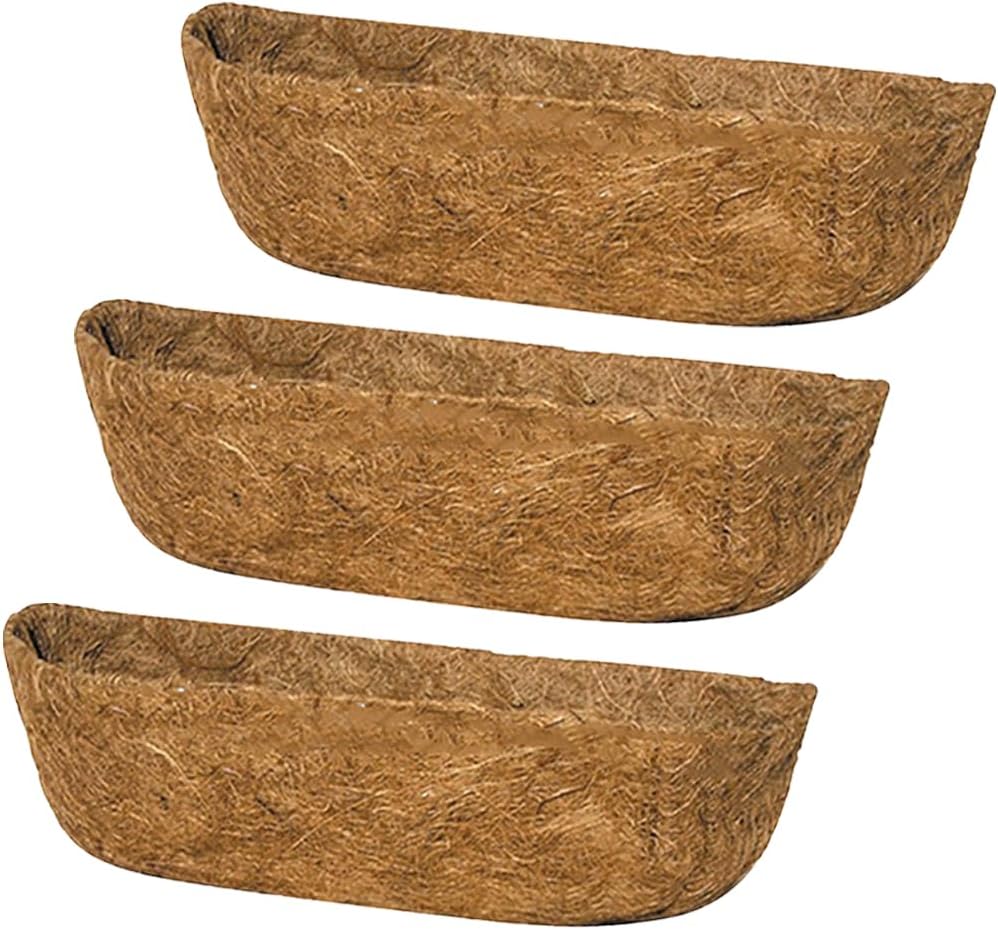 3Pcs 30” Coco Liners for Planters, Pre-Formed Trough Coconut Fiber Liner Replacement for Window Box, Fence Flower Baskets, Garden Flower Pot (30 inch 3PCS)