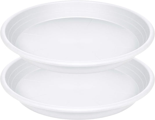2 Pack of 16 inch Plant Saucer, Large Plant Tray, Heavy Sturdy Plant Drainage Tray for Indoors, Bird Bath Bowls, Sturdy Plastic Pot Tray for Planter (White)