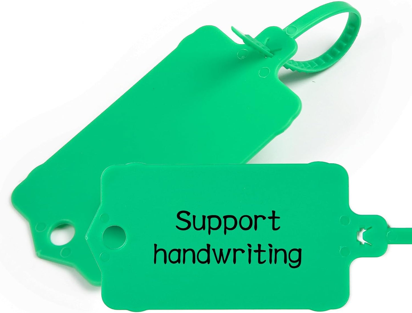 100pcs Blank Plastic Tags for Labeling Reusable Hanging Tags Ties Key Tag Storage Labels Waterproof Plastic Mark Label Writable Hang Sign with One Marker Pen (Green)