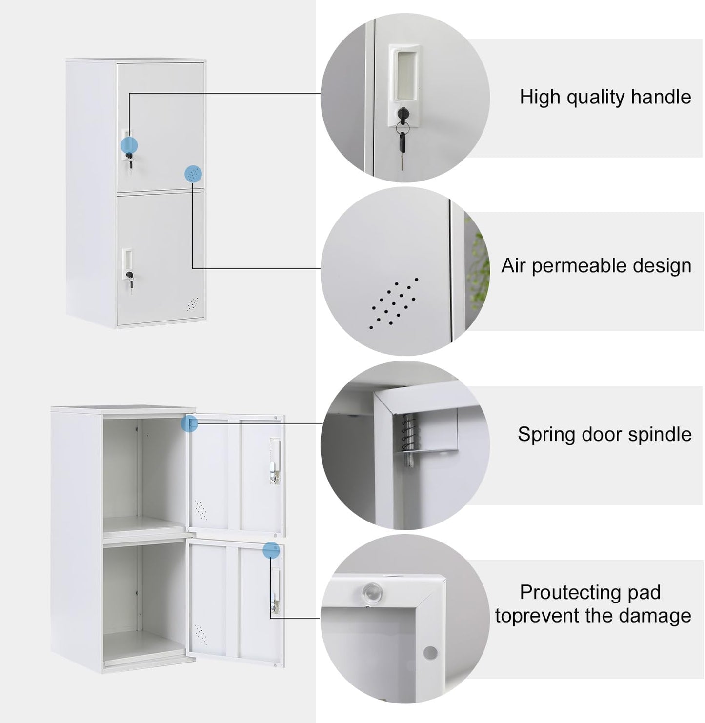 2 Door Metal Vertical Storage Locker for School, Office, Home,Gym,Stackable Steel Storage Cabinet with Lock,Anti-Falling Device. (2 Door, White)