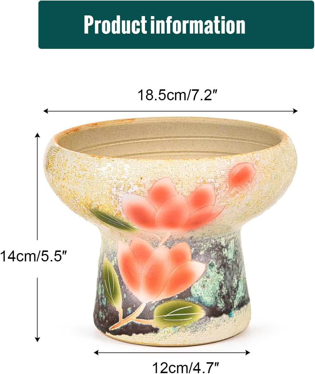 Sungmor 7.5 Inch Large Succulent Plant Pots, Pretty Hand Painted Ceramic Planter with Drainage, Indoor Outdoor Cactus Planter Bonsai Pot, Flower Pot for Indoor Plants Garden Windowsill Desktop Decor