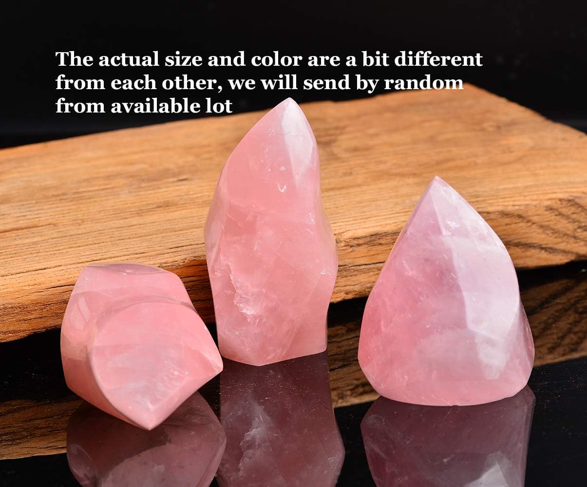 AMOYSTONE Rose Quartz Standing Crystals Big Home Decor Real Rose Quartz Stone Large Flame Tower Energy Meditation Healing Stone 1.0-1.5LB