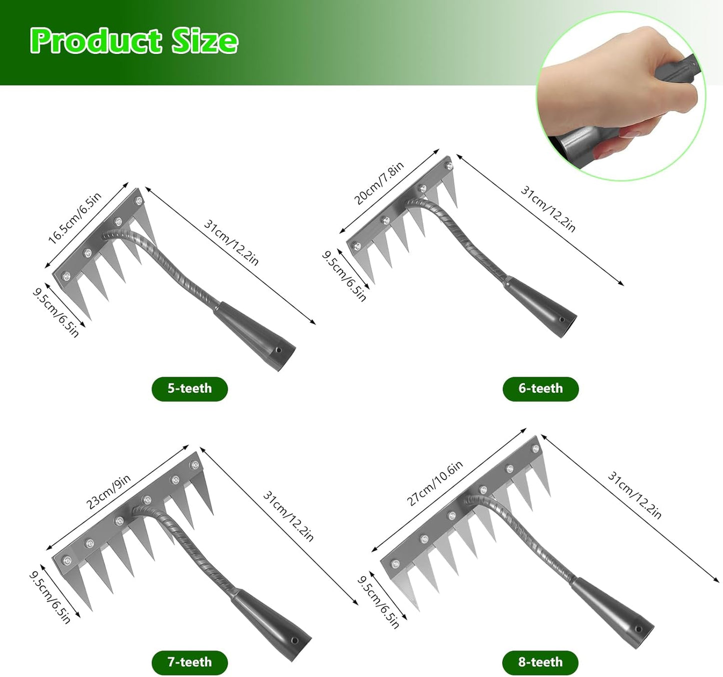 Iron Weeding Rake 2.0, New 5/6/7/8 Garden Weeder Rakes, Heavy Duty Yard Rake Hand Weeder Puller Tool for Efficient Weed Removal, Soil Cultivation, and Lawn Care, Without Stick (5 Teeth)