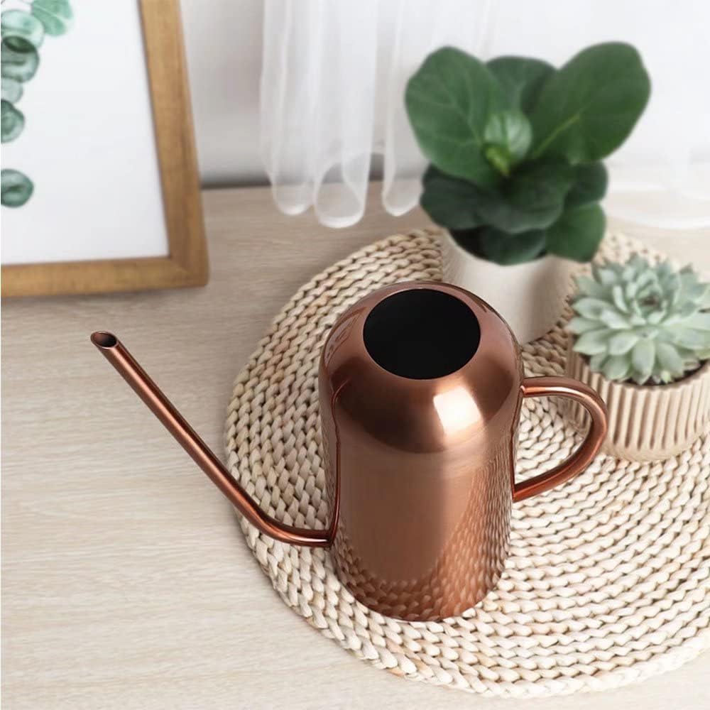 Watering Can Indoor Plants, 50 oz/1500 ml Metal Stainless Steel Watering Can Pot with Long Spout for Indoor House Plants Bonsai Outdoor Garden Flower Decorative(Copper) (Copper)