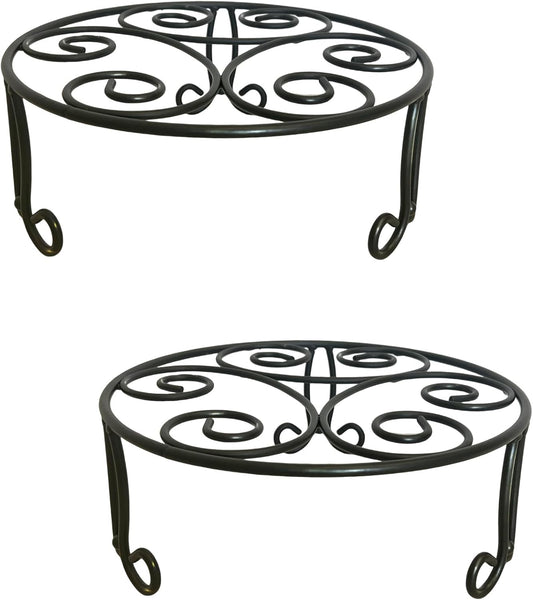 2 Pack 13'' Diameter Metal Plant Stand for Large Plant/Flower Pot Heavy Duty Potted Holder Indoor Outdoor Rustproof Iron Display Stand,Black