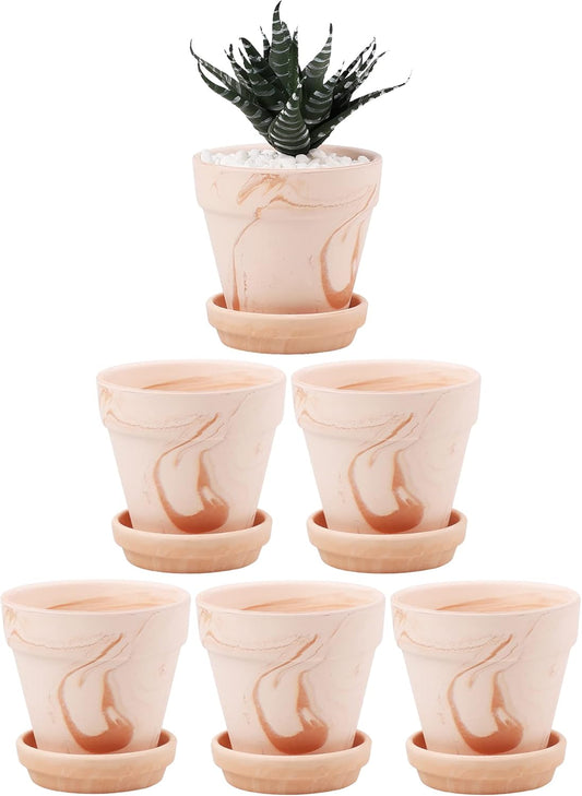 Terra Cotta Pots with Saucer - 6-Pack Small Terracotta 4'' Clay Ceramic Planter Great for Cacti & Succulents with Drainage Hole