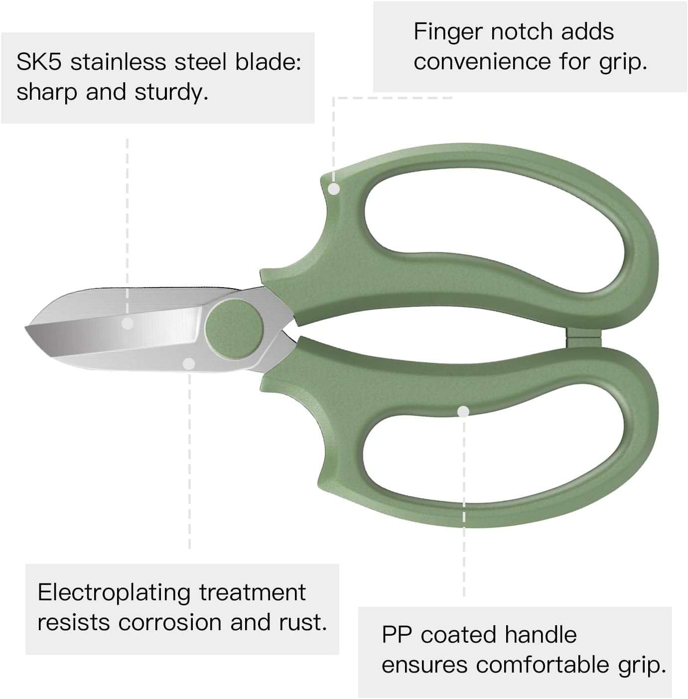 Flower Scissors, Strong Floral Shears, Premium Steel Garden Pruning Shears Floral Fruits Leaf Scissors Hand Pruner Snip Trimming Tool for Gardening Flower Arrangement, Avocado Green