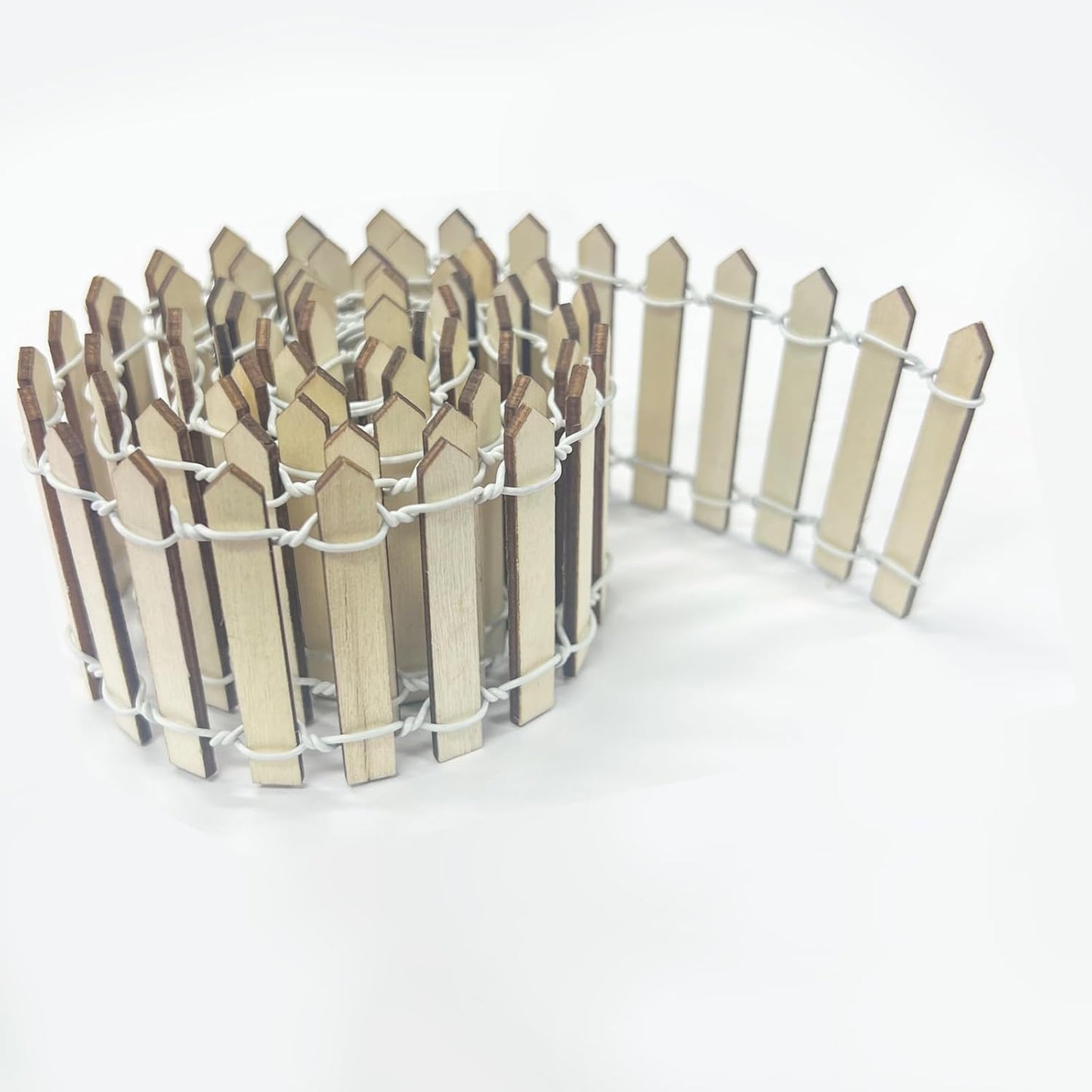 35 Inches Mini Fairy Garden Fence DIY Small Wood Decorative Picket Fence Micro Landscape Miniature Ornaments for Dollhouse, Crafts, Diorama Project, Plant Pot (Nature Wood-Brown Edge)