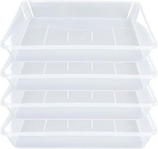 Square Plant Saucer 16 Inch 4 Pack, Durable Clear Plastic Flower Plant Pot Saucer, Square Planters for Indoors and Outdoors Plants, Garden Large Plant Saucers for Pots Plant Trays.