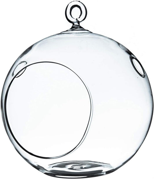 WGV Hanging Terrarium Globe, Width 5", Height 6", DIY Air Succulent Planter, Clear Glass Vase Orb with Flat Bottom, Candle Holder for Windowsill Outdoor Garden Decor, 1 Piece
