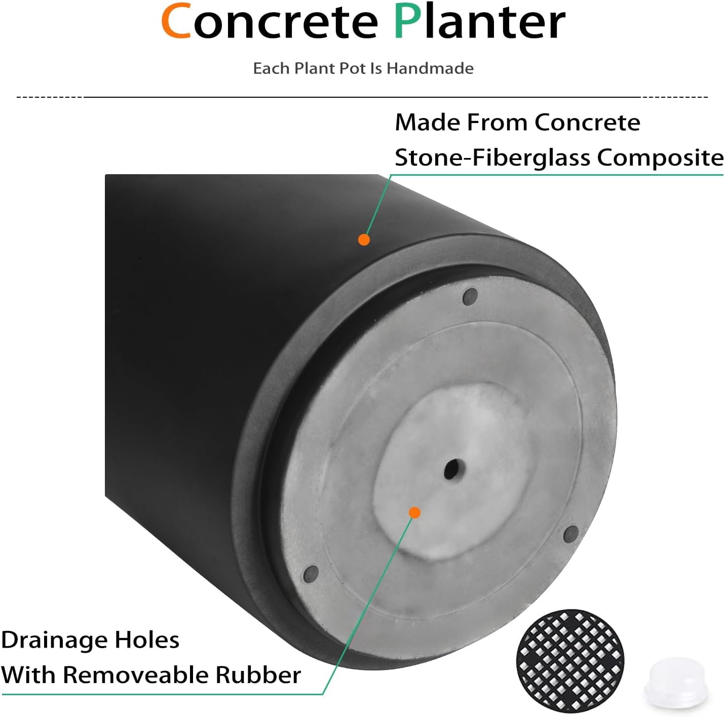 Round Concrete Planter Outdoor Indoor, Large Cement Plant Pots for Flowers (Black, 12 inch)