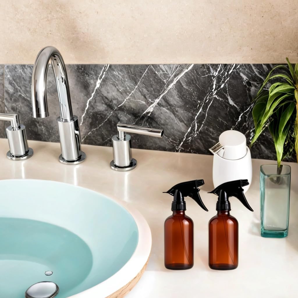 2 Pack Amber Glass Spray Bottles – 8oz Refillable Mini Bottles for Essential Oils, Perfumes, Serums, and DIY Skincare – Durable Small Amber Containers with Spray