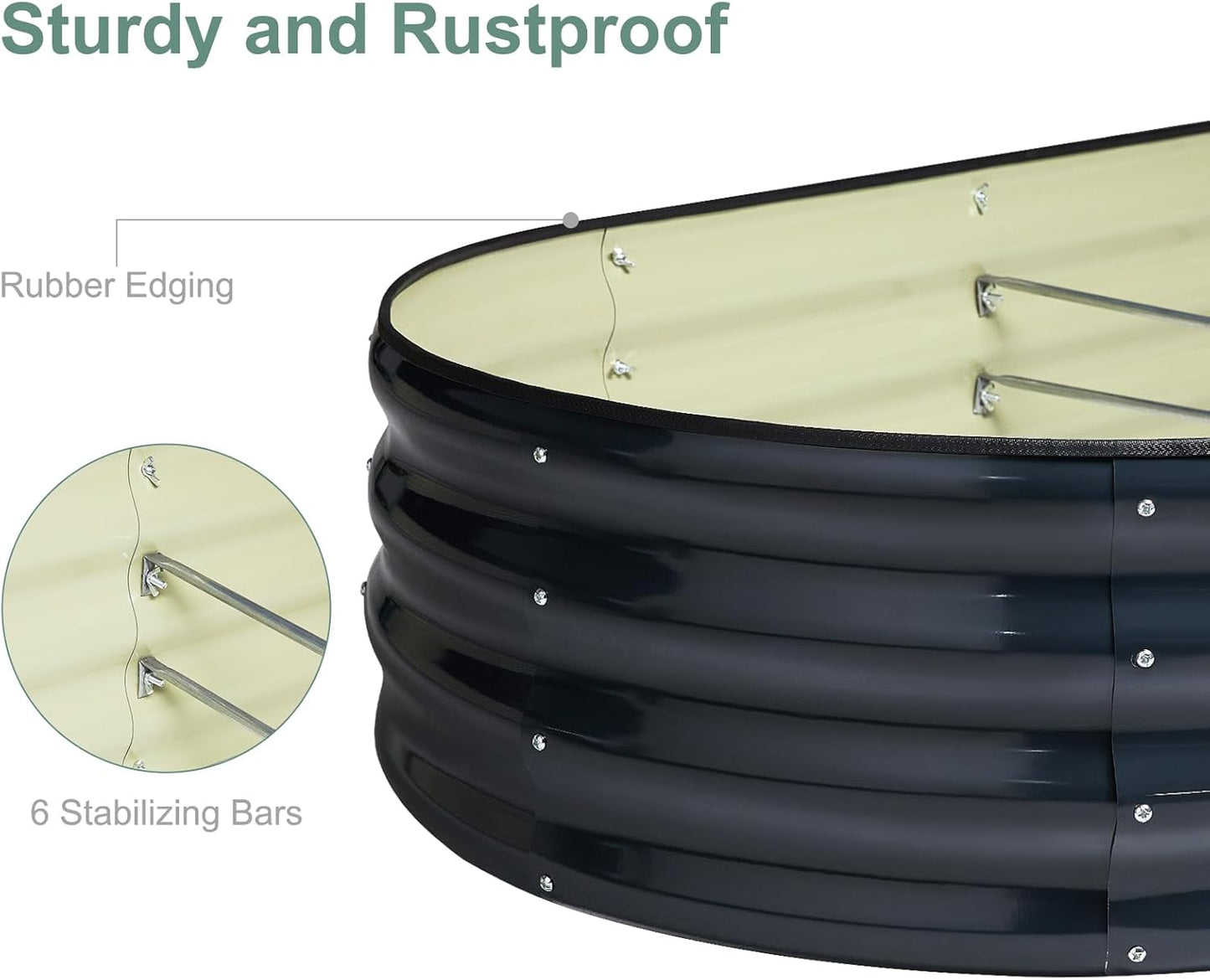 2Pcs 12" Tall Coal Grey Oval Galvanized Steel Raised Garden Bed - 7x3ft Modular Metal Planter Box for Outdoor Gardening | Durable Metal Raised Flower Beds Outdoor Large Planters